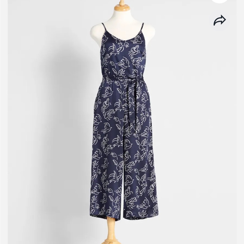 ModCloth Wide Leg Navy Blue Cropped Jumpsuit